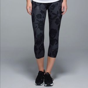 Grey and black floral cropped Lululemon pants